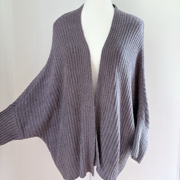 BAREFOOT DREAMS Cozychic Lite Knit Open Cardigan Sweater Purple/Gray L/XL Hygge - Picture 6 of 11